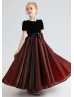 Black And Burgundy Velvet Tulle Ankle Length Flower Girl Dress